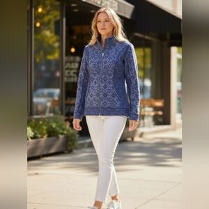 Ruby Road Casual Blue Print Zip Up Jacket With Pockets Med